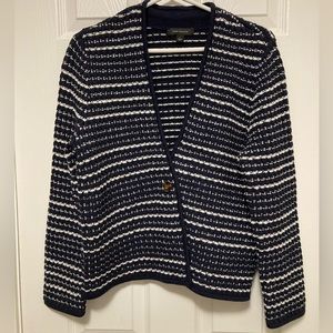 Ann Taylor Boucle Black Striped Button Long Sleeve Blazer Cardigan Sweater